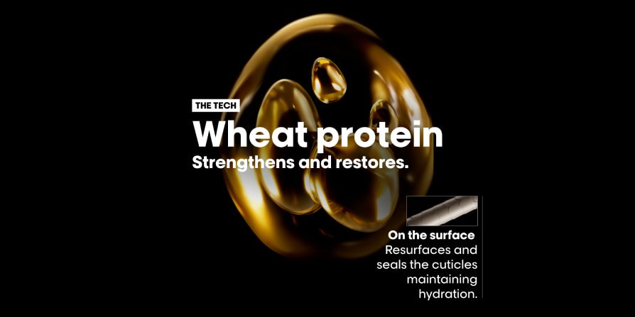 Abstract representation of wheat protein, illustrating its strengthening and restoring effect on damaged hair fibers for improved resilience.