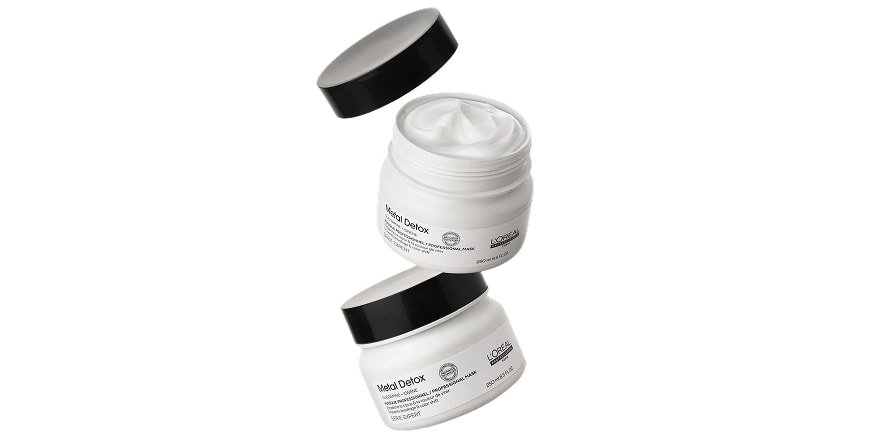 Packshot of L’Oréal Professionnel Metal Detox hair mask, highlighting the importance of nourishing and protecting dry, damaged hair from daily aggressors.